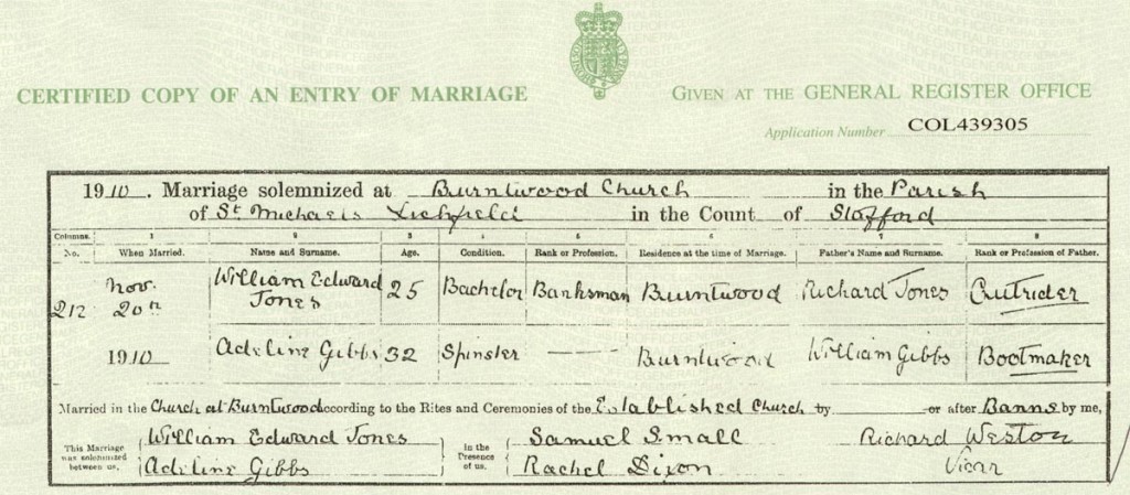 Adeline Gibbs marriage 1910