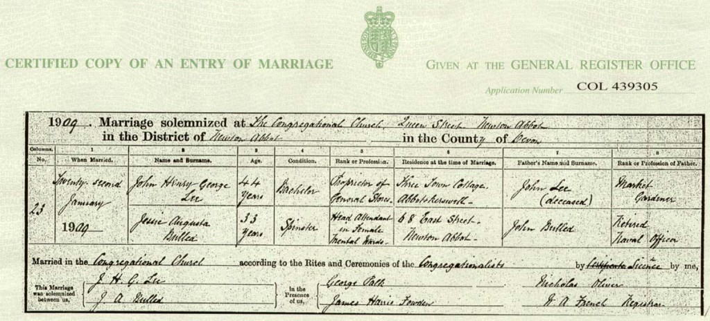 John Lee marriage to Jessie Bulled
